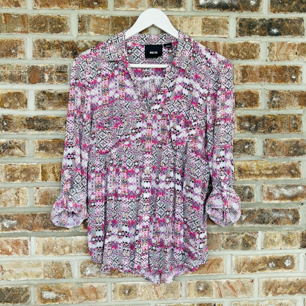 Anthro Maeve Boho Pink Pattern Button Down Blouse Small - Picture 1 of 7